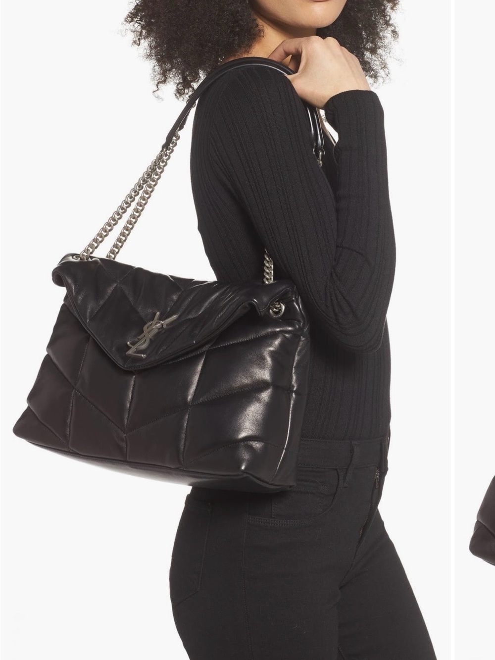 Saint Laurent Quilted Leather Shoulder Bag in Black